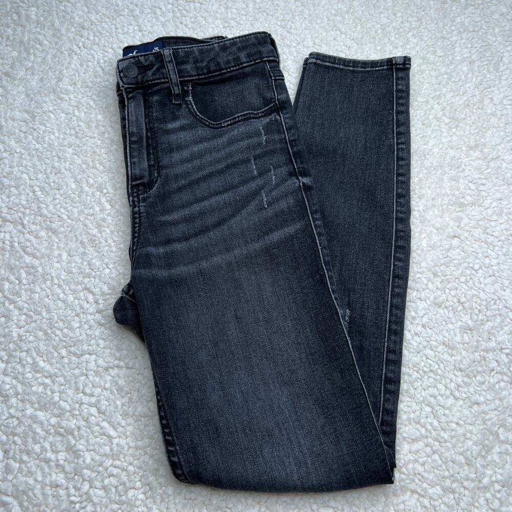 Hollister High Rise Crop Super Skinny Classic Stretch Black Jeans 25x26